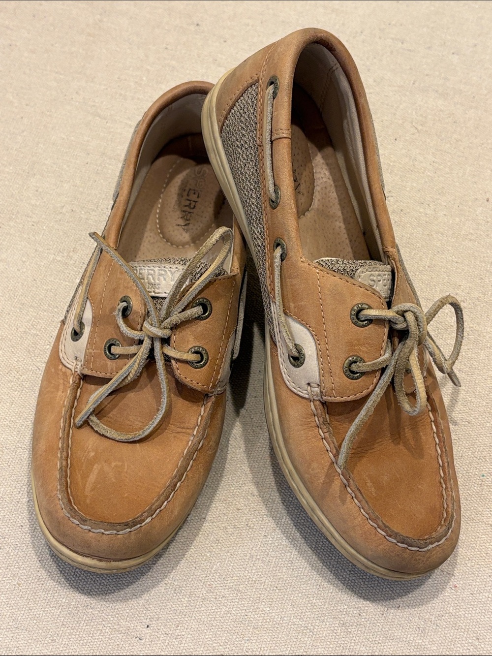 Sperry Chestnut Leather and Canvas Boat Shoes